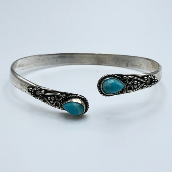 Jewelry - Western Style Silver and Imitation Turquoise Wrap Bangle Bracelet